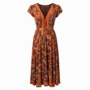 Jaase Maxi Dress Womens Small Multicolor Floral Print Button Front Fall Bohemian